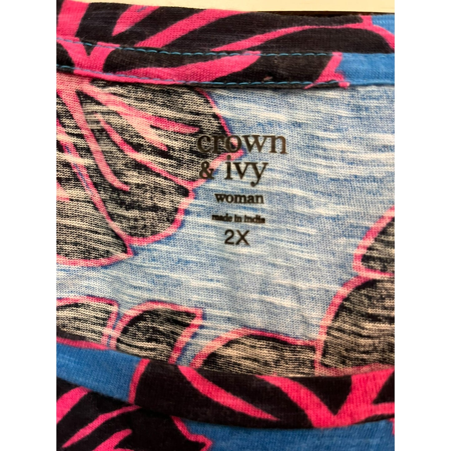 Crown and Ivy Blue Pink Black Palm Tree Short Sleeve Tee Shirt Size 2X