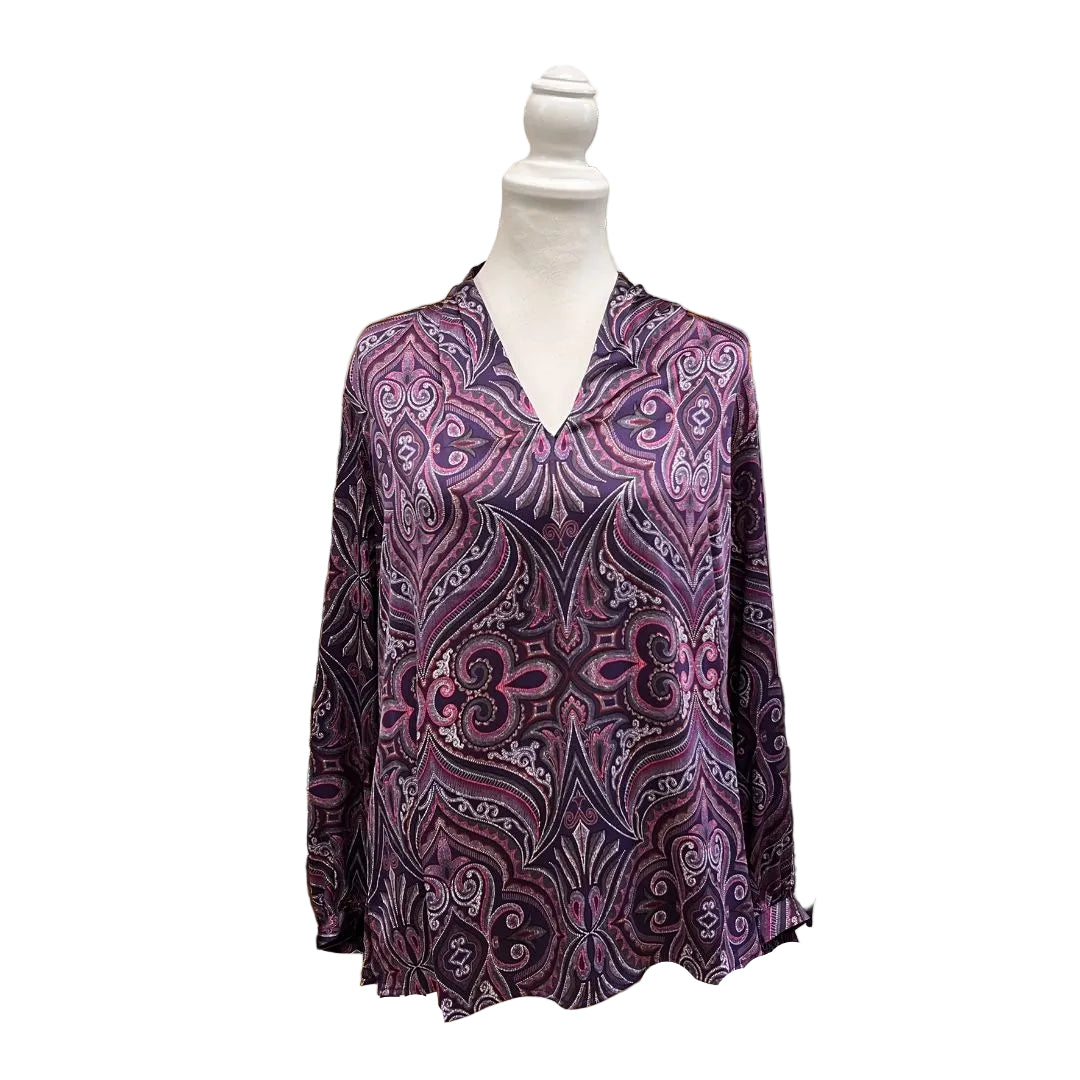 Chicos Purple Design V Neck Top Size Large