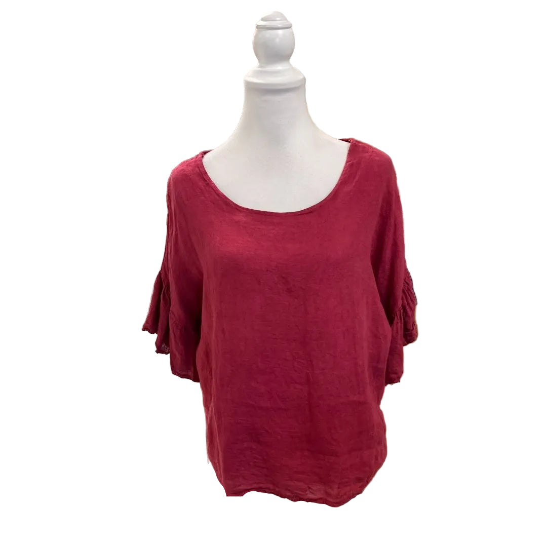 Viola Borghi Red Linen Flutter Sleeve Linen Top Size Large