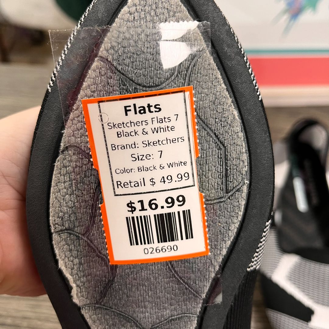 Sketchers Black and White Flats Size &