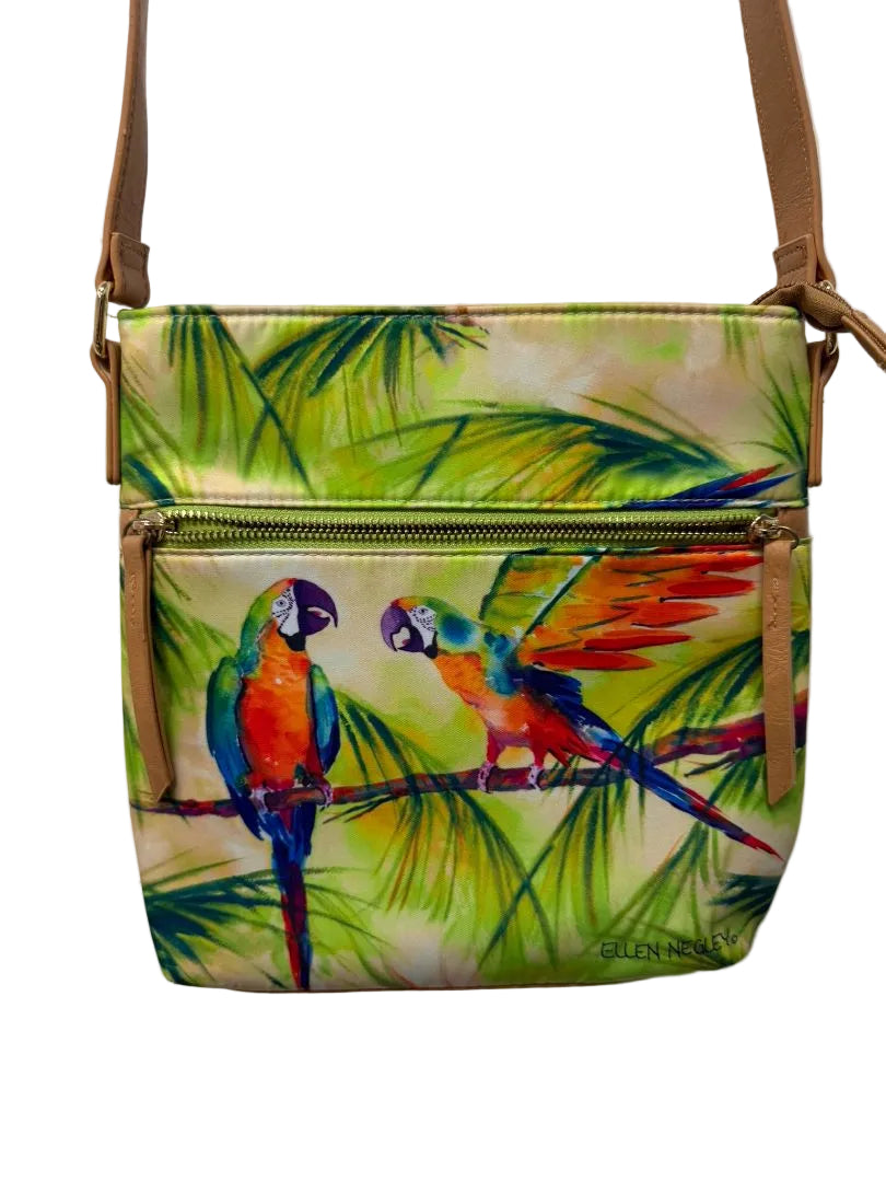 Ellen Negley Green Parrots Medium Crossbody Handbag
