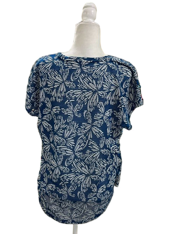 Chico's Stella Mesh Blue Floral Breathable Top Size Large
