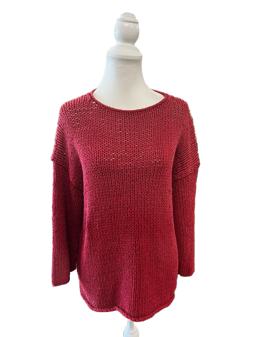 EILEEN FISHER Peruvian Organic-Cotton Crimp Crewneck Lt Cranberry Size 1X