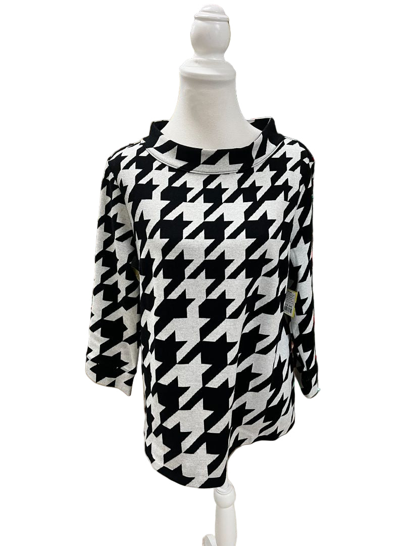 Talbots Black and White Houndstooth Jacquard Top Size Large