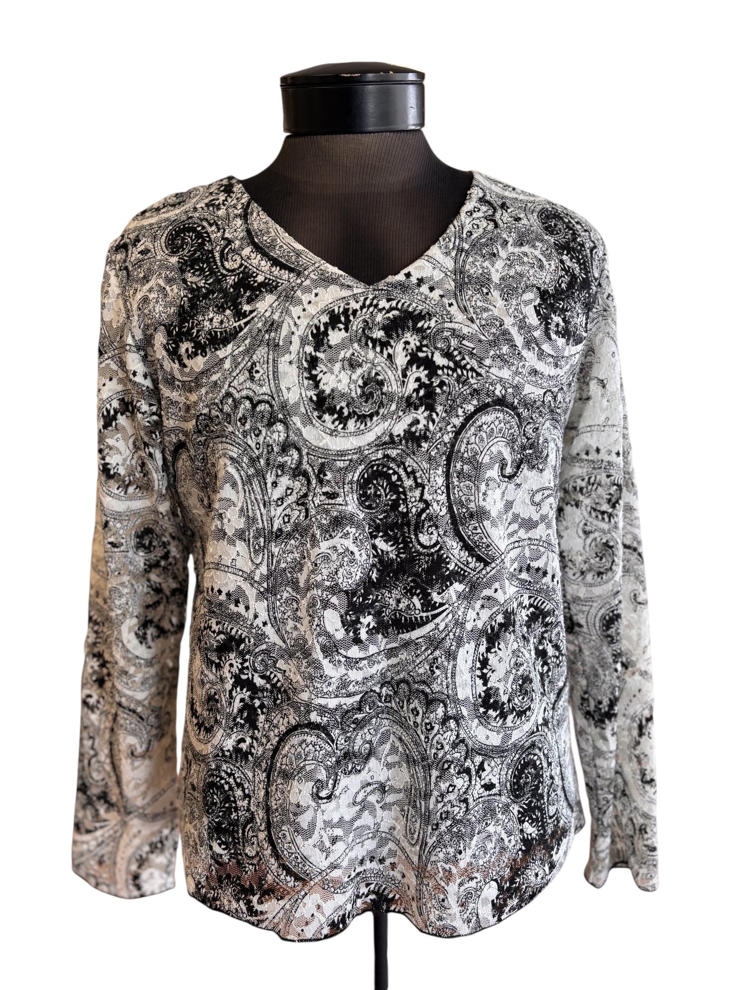 Black and White Paisley V-Neck by Chico's