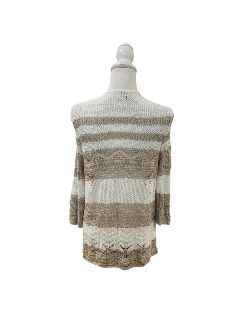 Beige & White Open Front Cardigan by Chico's
