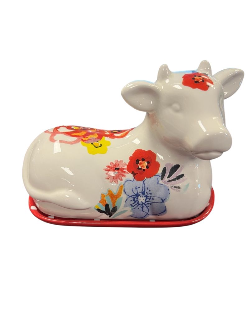 Cow Butter Dish on Red Base by Pioneer Woman
