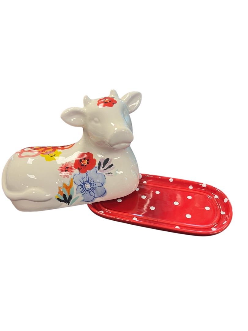Cow Butter Dish on Red Base by Pioneer Woman