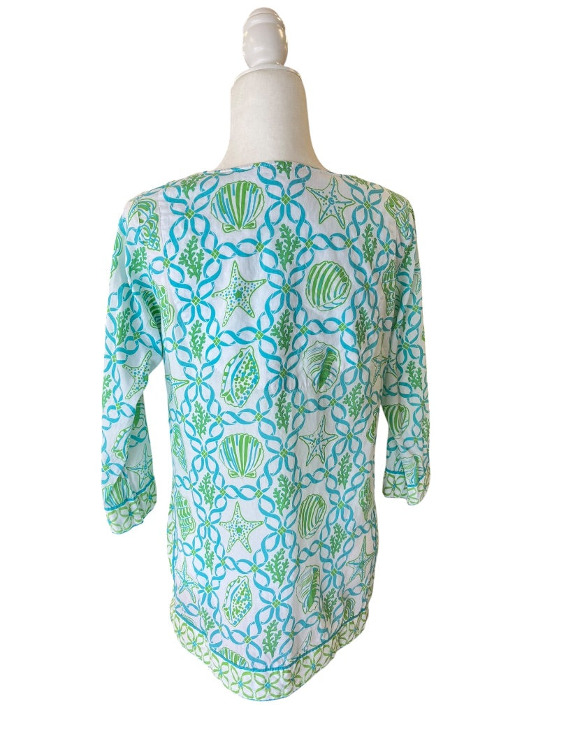 Blue & Green Seashell Top by Gretchen Scott