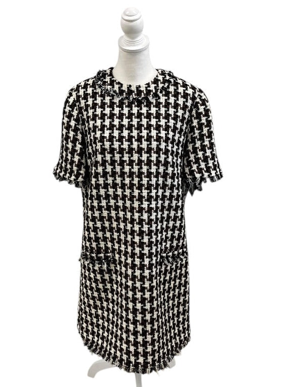 Brown Black and Cream Houndstooth Checked Dress by PEARL by Lela Rose