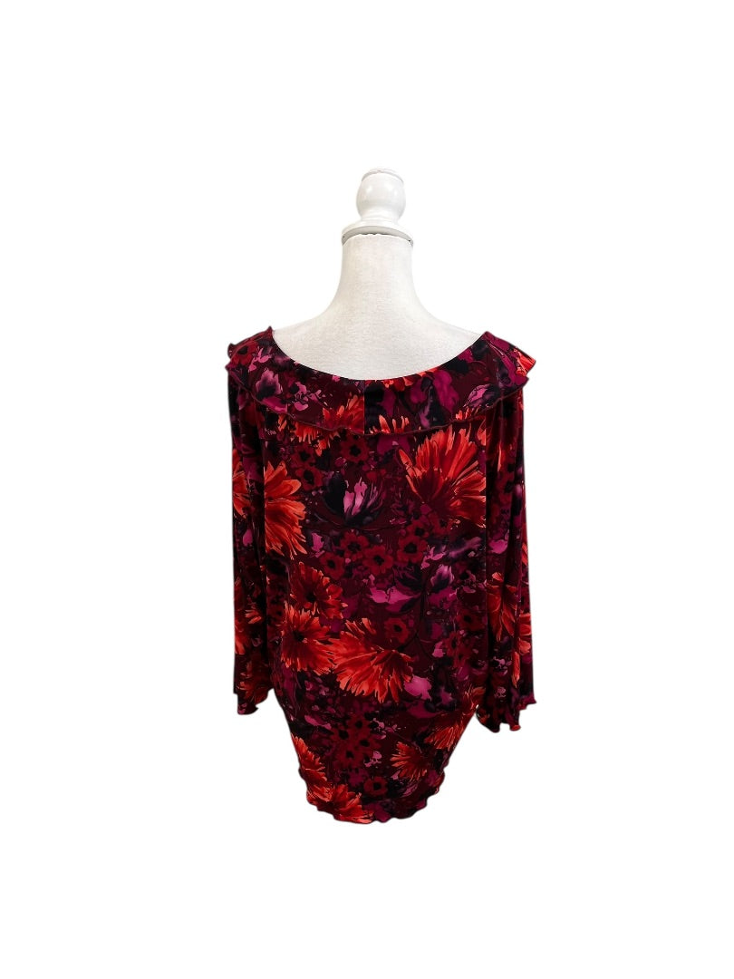 Red and Purple Floral V-Neck Top by Avenue