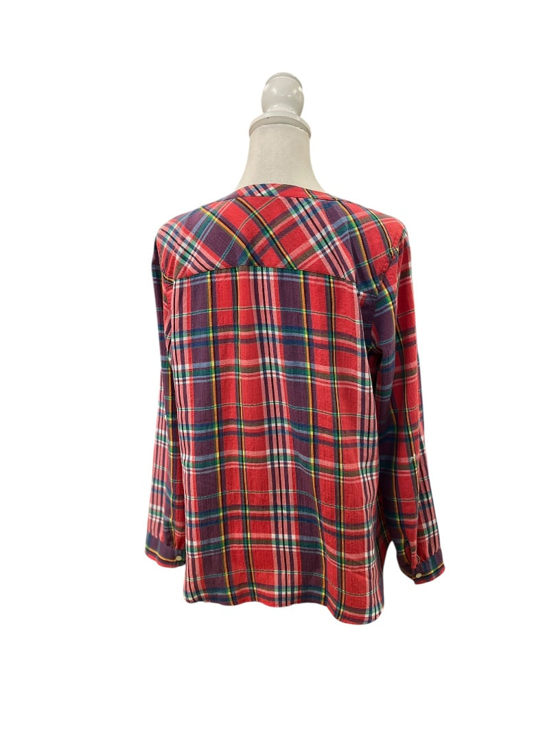 Talbots Long Sleeve Button Down Shirt L Red Plaid