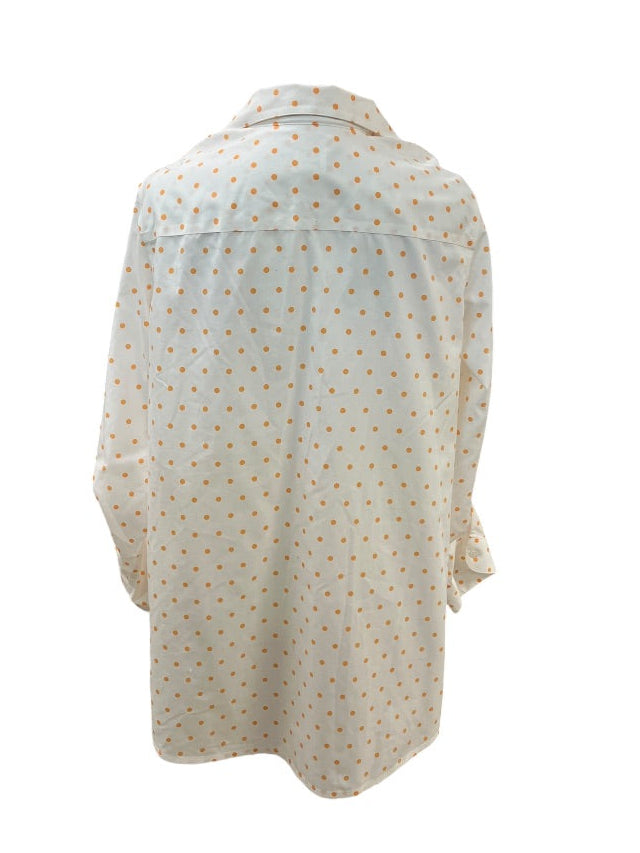 White and Orange Polka Dot Button Down Top