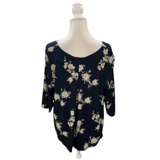 J. Jill Navy Blue Floral Cream Top Size XL