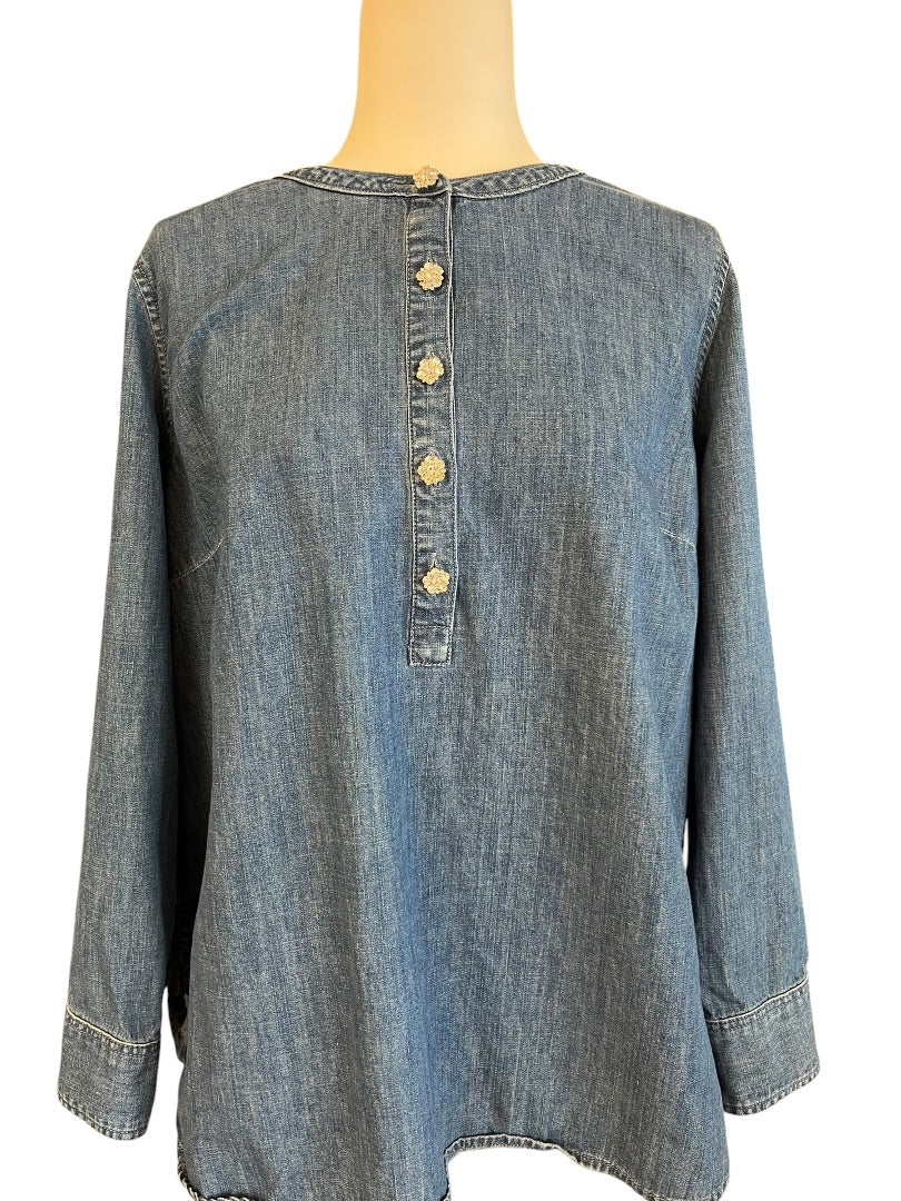 Denim Top with Rhinestone Buttons by Talbots