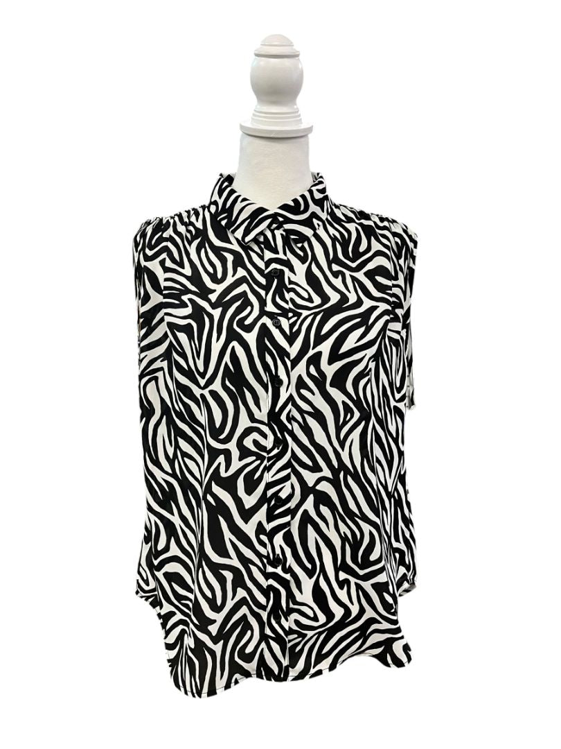 Black and White Animal Print Pleione Tops