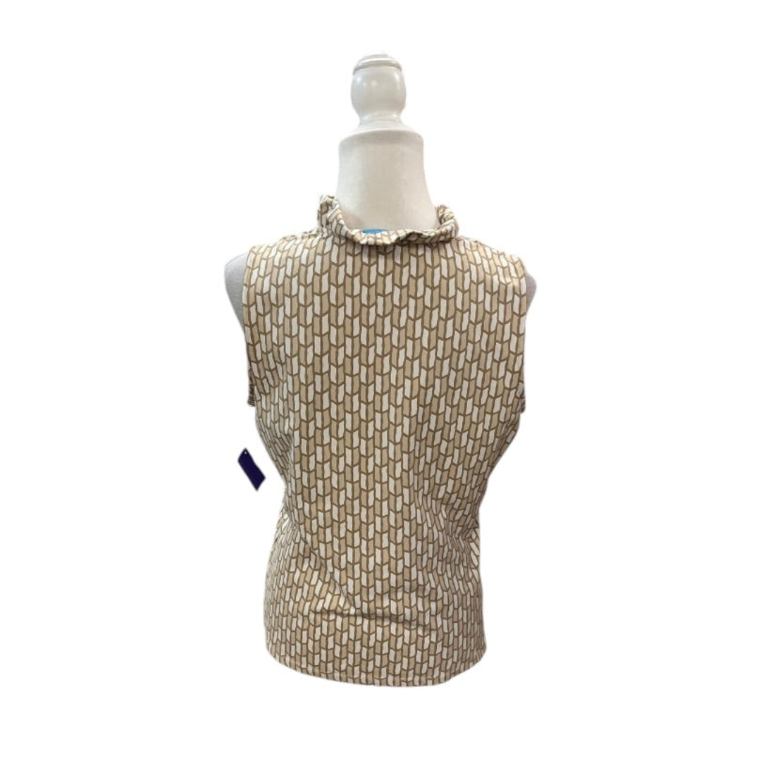 J. McLaughlin Durham Catalina Sleeveless Ruffle Tan & Ivory Top Size Large