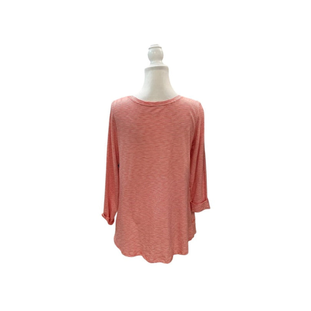 Soft Surroundings 100% Pima Cotton Orange and Cream Striped Long Sleeve Top Sz Medium