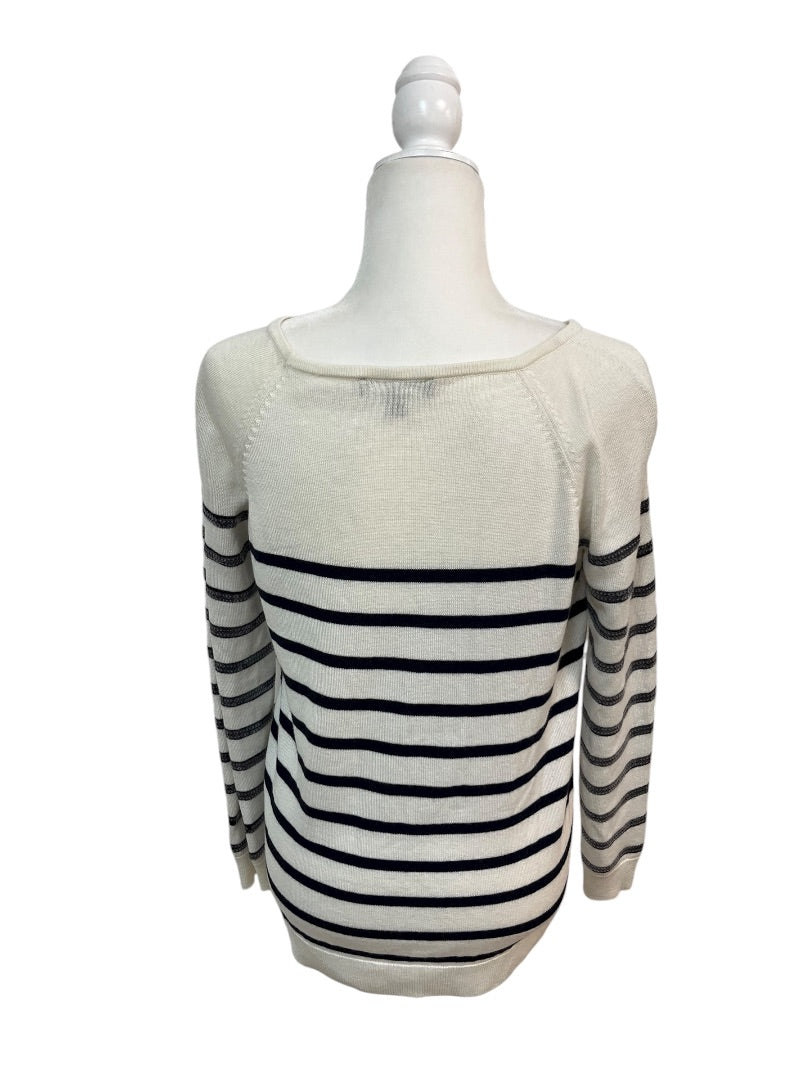 Ann Taylor White and Blue Sequined Striped Sweater Size Small