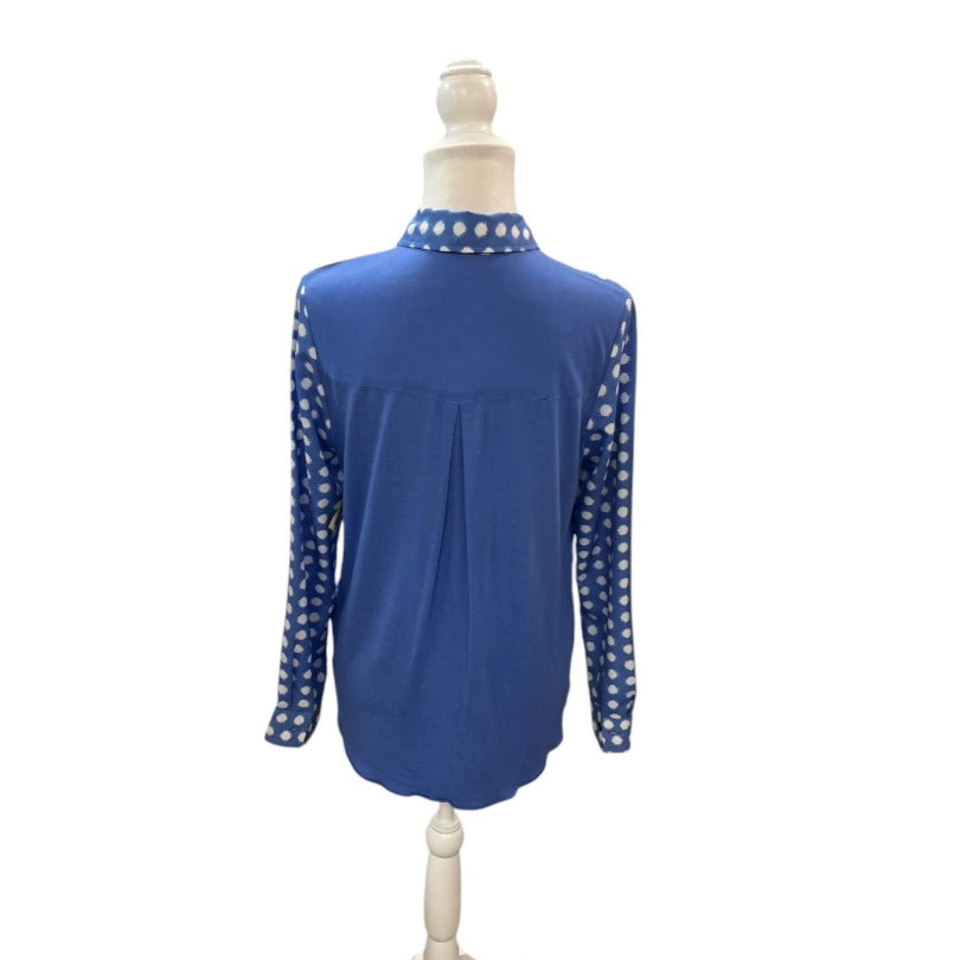 Michael Kors Blue and White Polka Dot Button Down Top Size Small
