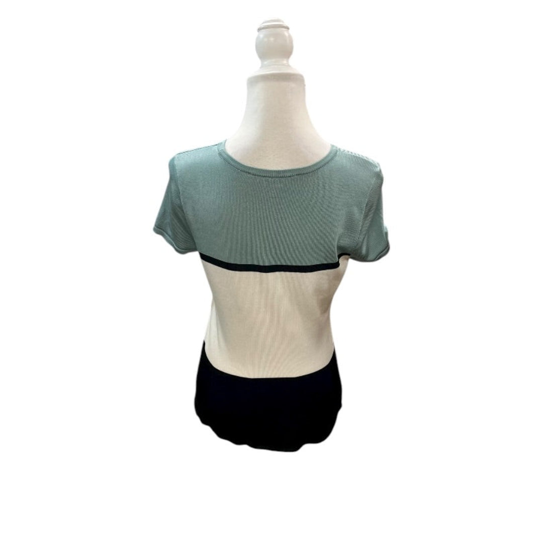 WHBM Aqua and Navy Blue Block Short Sleeve Sweater Size Small