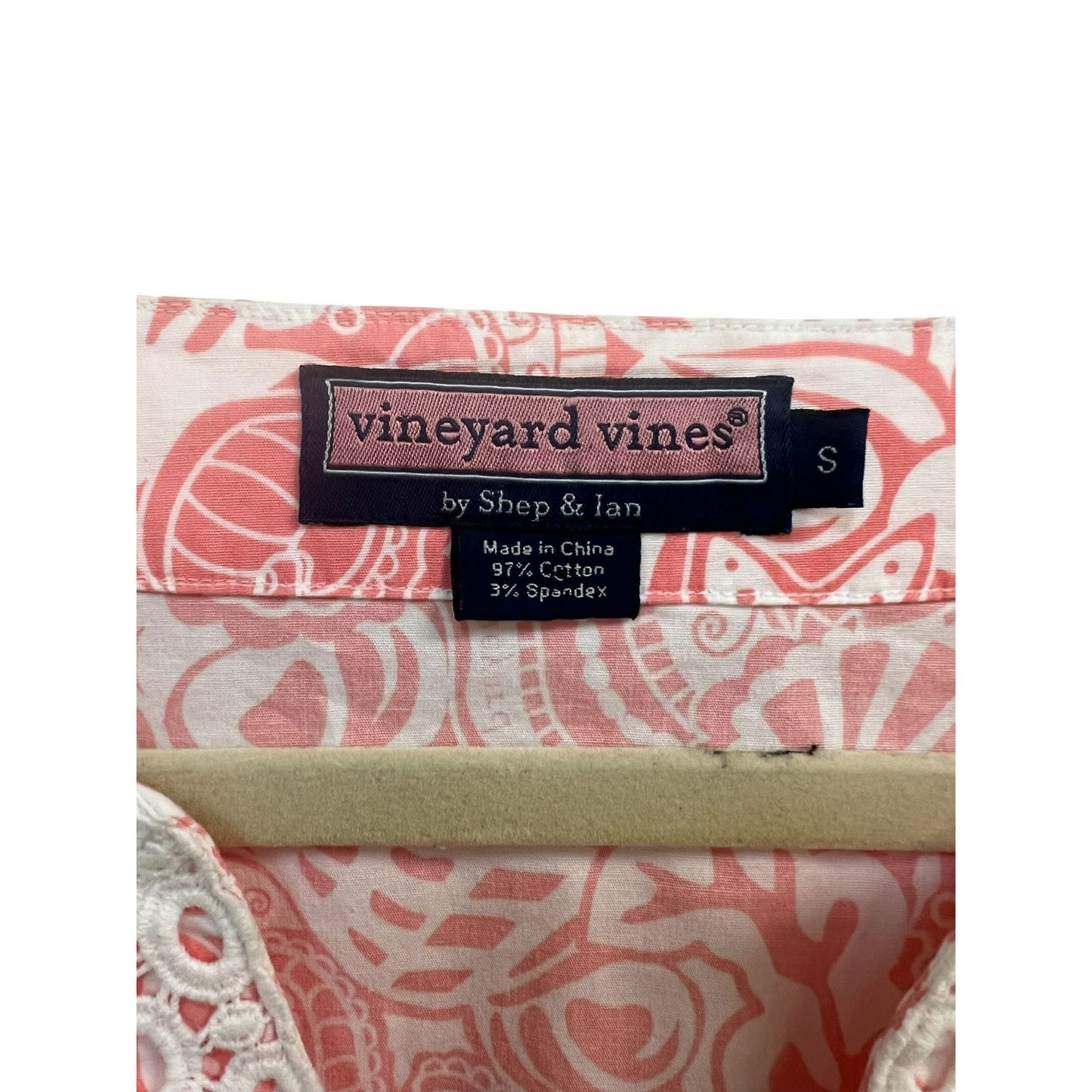Vineyard Vines Pink Shell Sealife Lace Trim Tunic Size Small