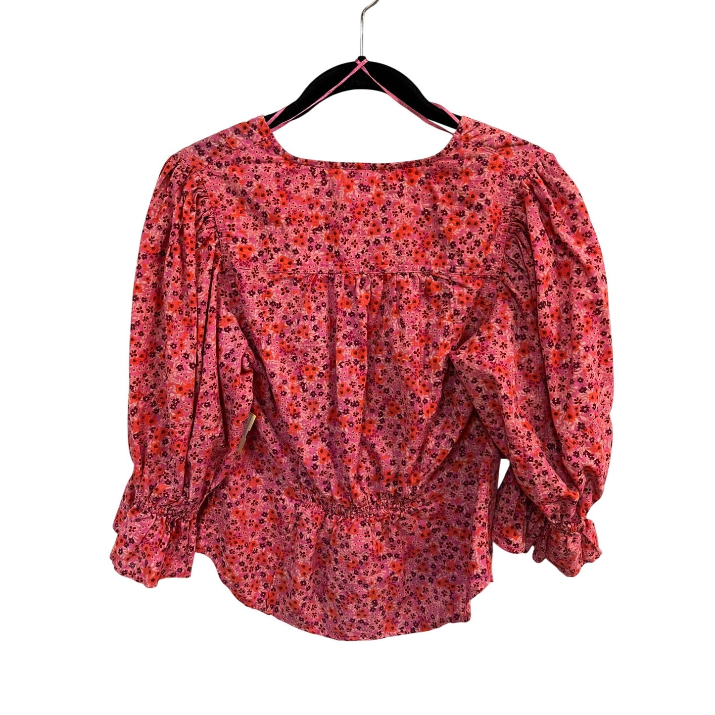 Free People Pink Floral Button-Front Blouse With Ruffle Sleeves Size Small