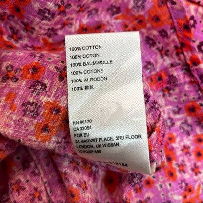 Free People Pink Floral Button-Front Blouse With Ruffle Sleeves Size Small