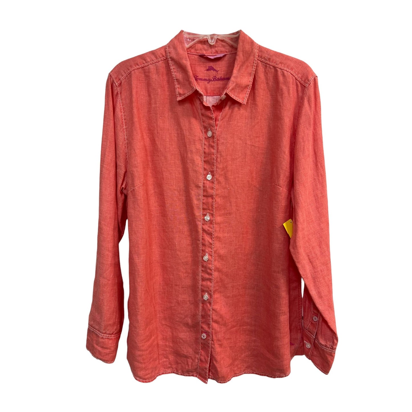 Tommy Bahama Sea Glass Breezer Linen Button-up Shirt Coral Orange Size Large