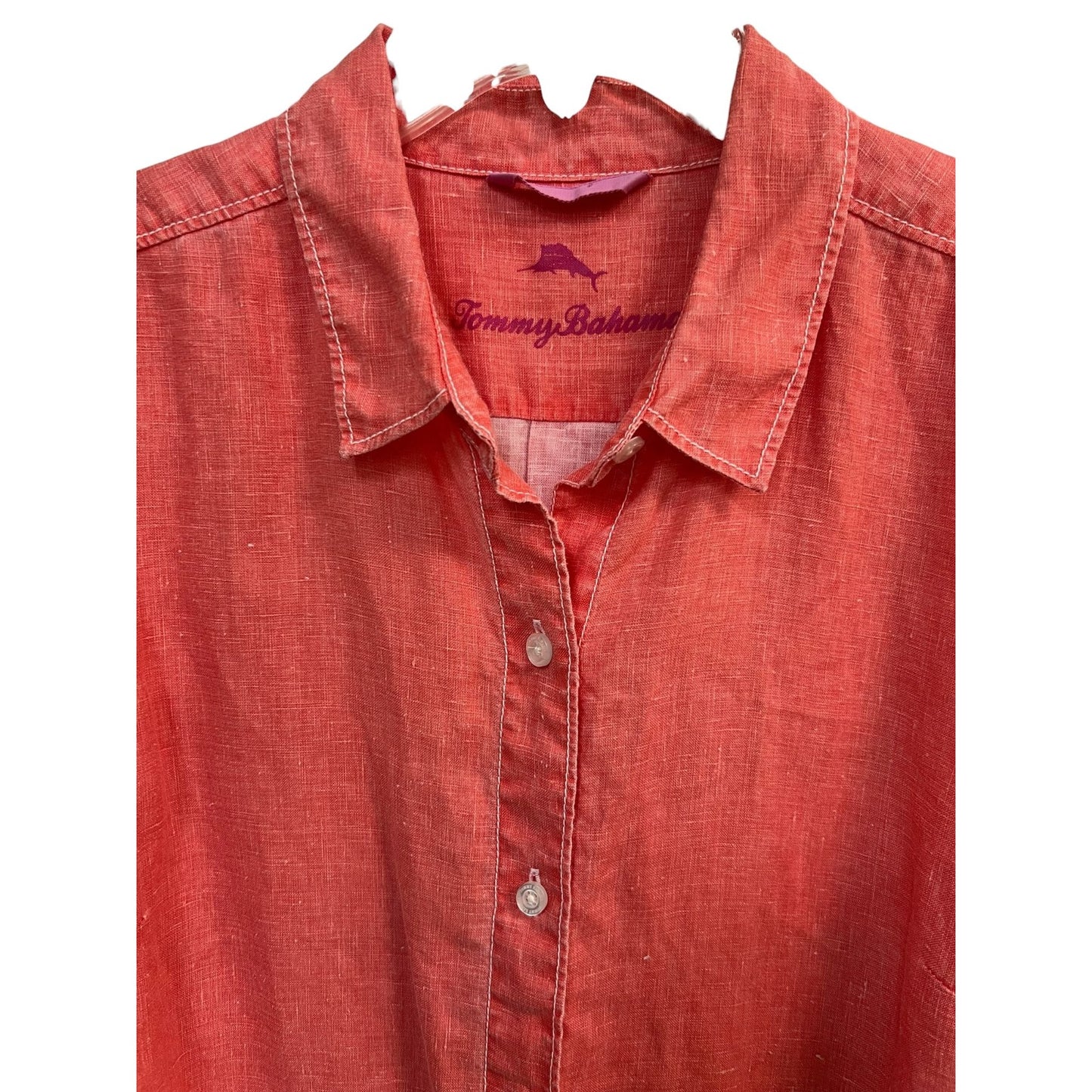 Tommy Bahama Sea Glass Breezer Linen Button-up Shirt Coral Orange Size Large
