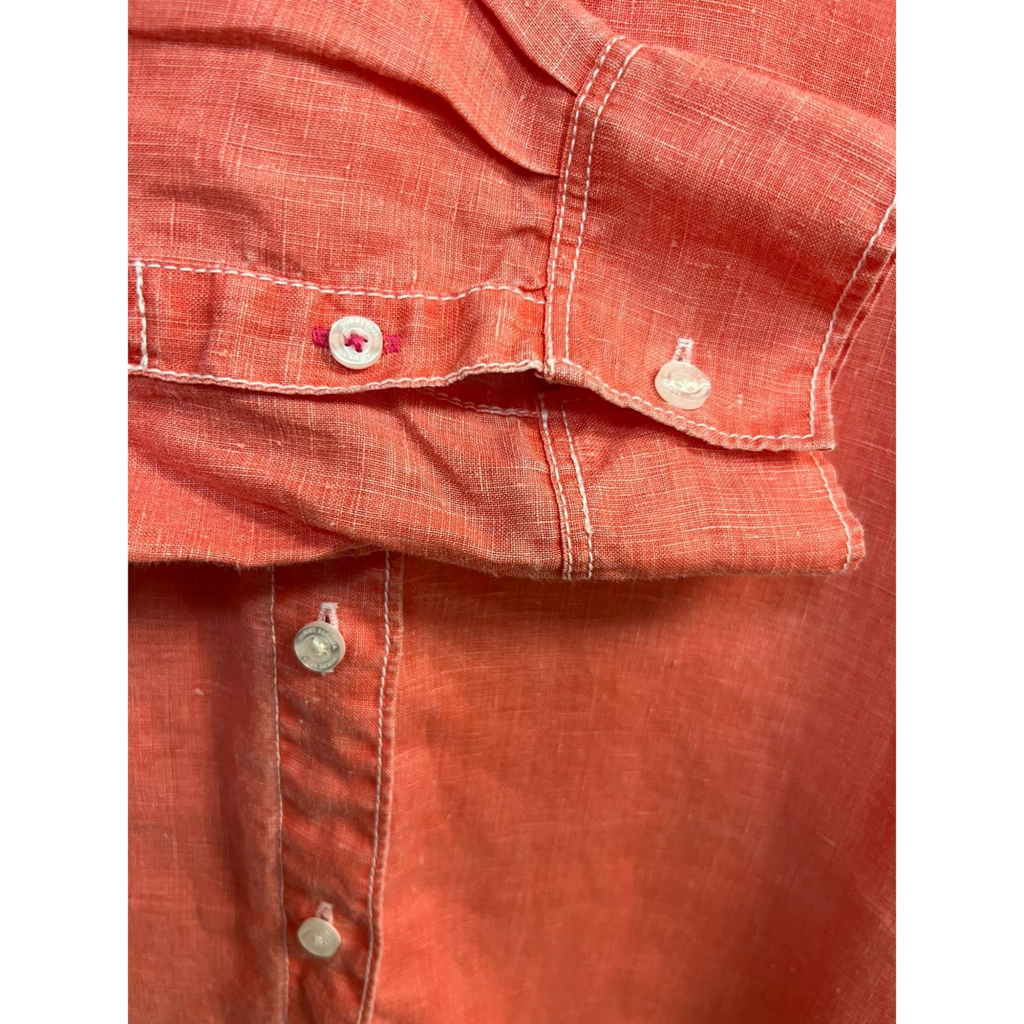 Tommy Bahama Sea Glass Breezer Linen Button-up Shirt Coral Orange Size Large