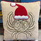 Santa Claws Crabby Christmas Pillow With Red Beaded Embellishment