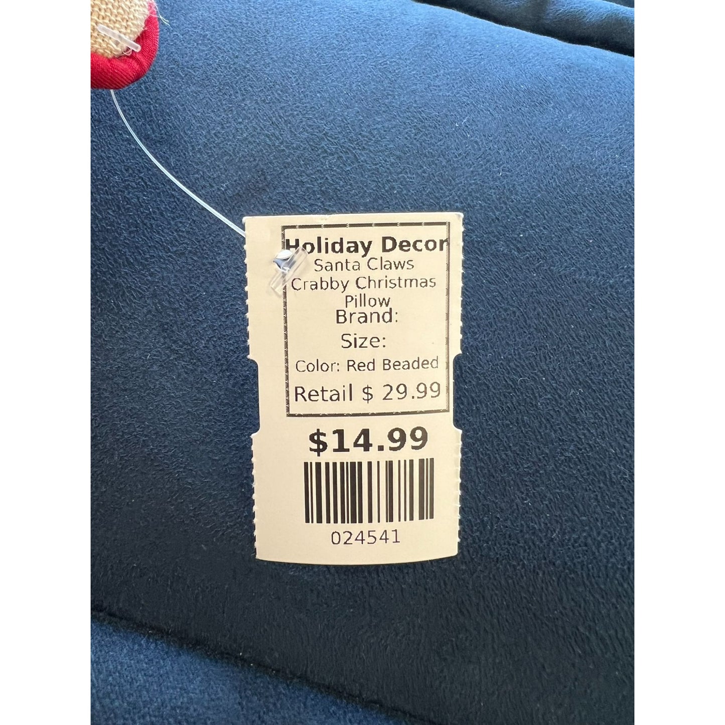 Santa Claws Crabby Christmas Pillow With Red Beaded Embellishment