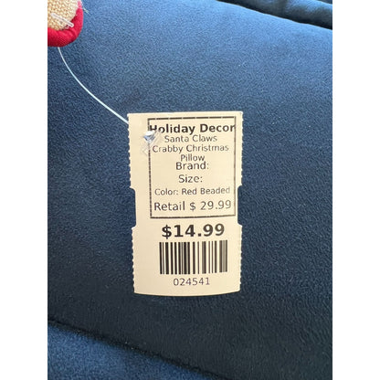 Santa Claws Crabby Christmas Pillow With Red Beaded Embellishment