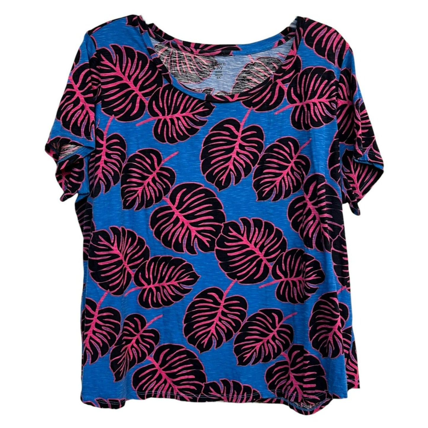 Crown and Ivy Blue Pink Black Palm Tree Short Sleeve Tee Shirt Size 2X