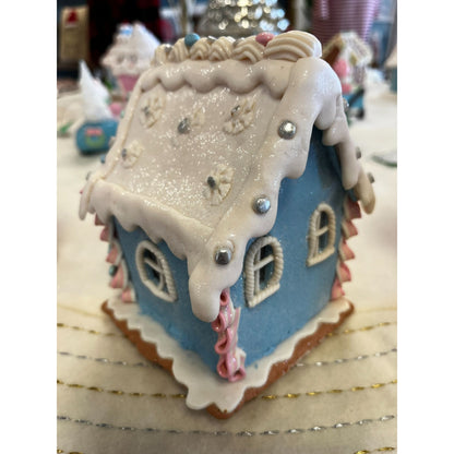 Small Frosted Gingerbread House By Valerie Par Hill With Glittery Snow Accents & Timer Light Feature