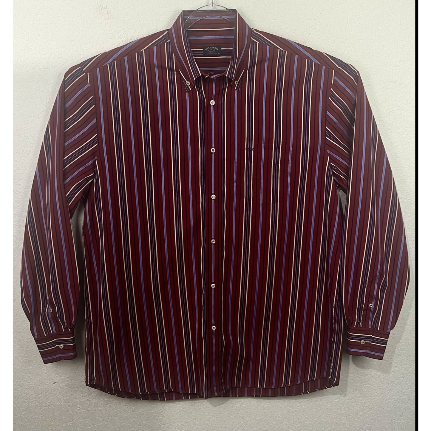 Paul & Shark Yachting Italy Cotton Striped Button Up Long Sleeve Dress Shirt XXL