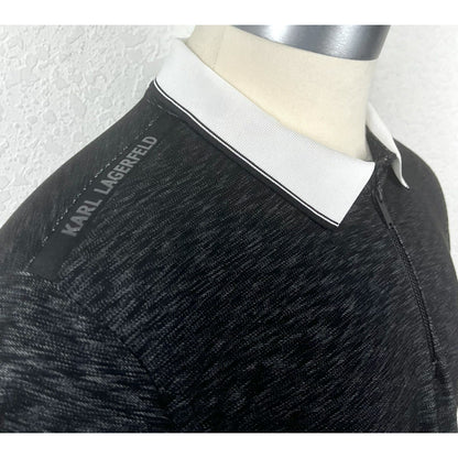 Karl Lagerfeld Black Gray Space Dye Logo Men’s Zip Front Polo Casual Shirt XL