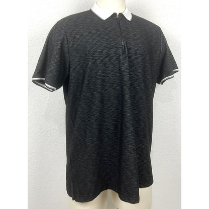 Karl Lagerfeld Black Gray Space Dye Logo Men’s Zip Front Polo Casual Shirt XL