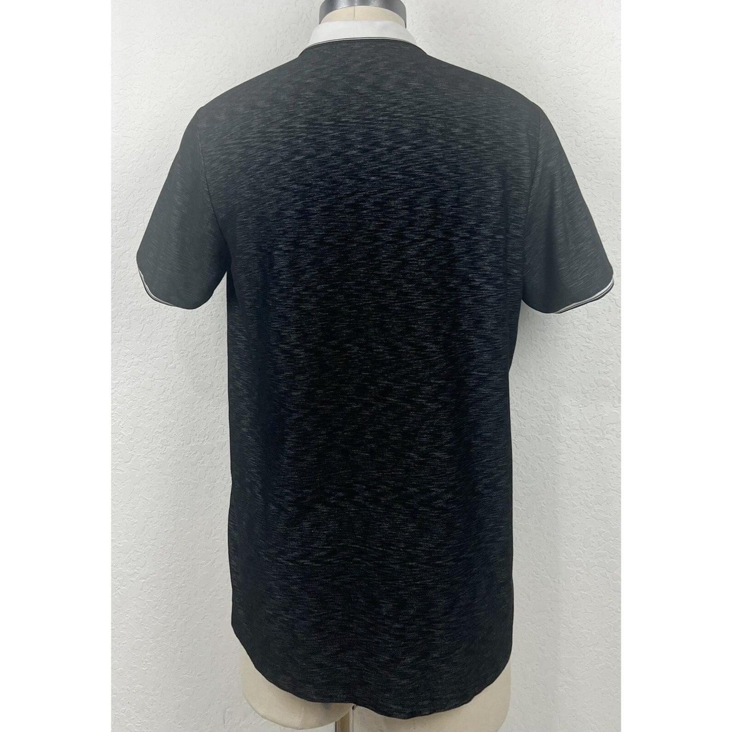 Karl Lagerfeld Black Gray Space Dye Logo Men’s Zip Front Polo Casual Shirt XL