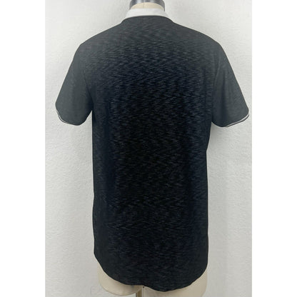 Karl Lagerfeld Black Gray Space Dye Logo Men’s Zip Front Polo Casual Shirt XL