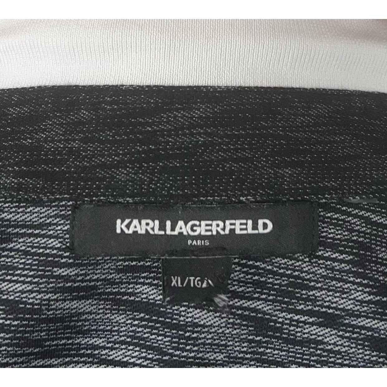 Karl Lagerfeld Black Gray Space Dye Logo Men’s Zip Front Polo Casual Shirt XL