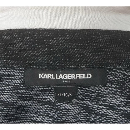 Karl Lagerfeld Black Gray Space Dye Logo Men’s Zip Front Polo Casual Shirt XL