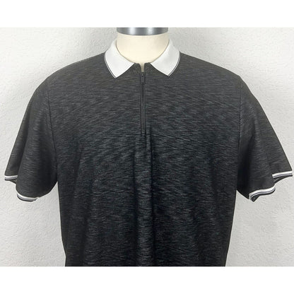 Karl Lagerfeld Black Gray Space Dye Logo Men’s Zip Front Polo Casual Shirt XL