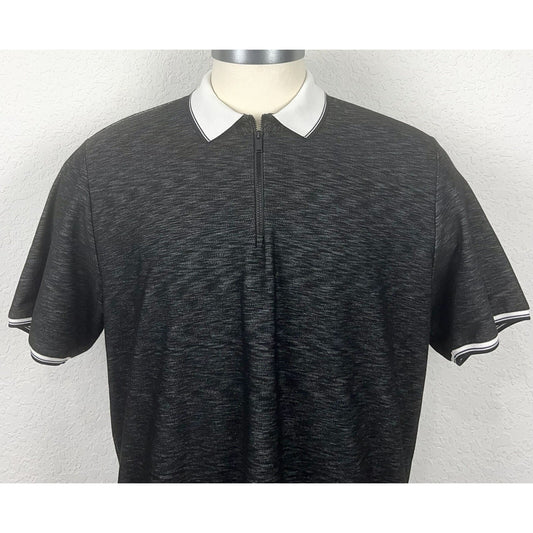 Karl Lagerfeld Black Gray Space Dye Logo Men’s Zip Front Polo Casual Shirt XL