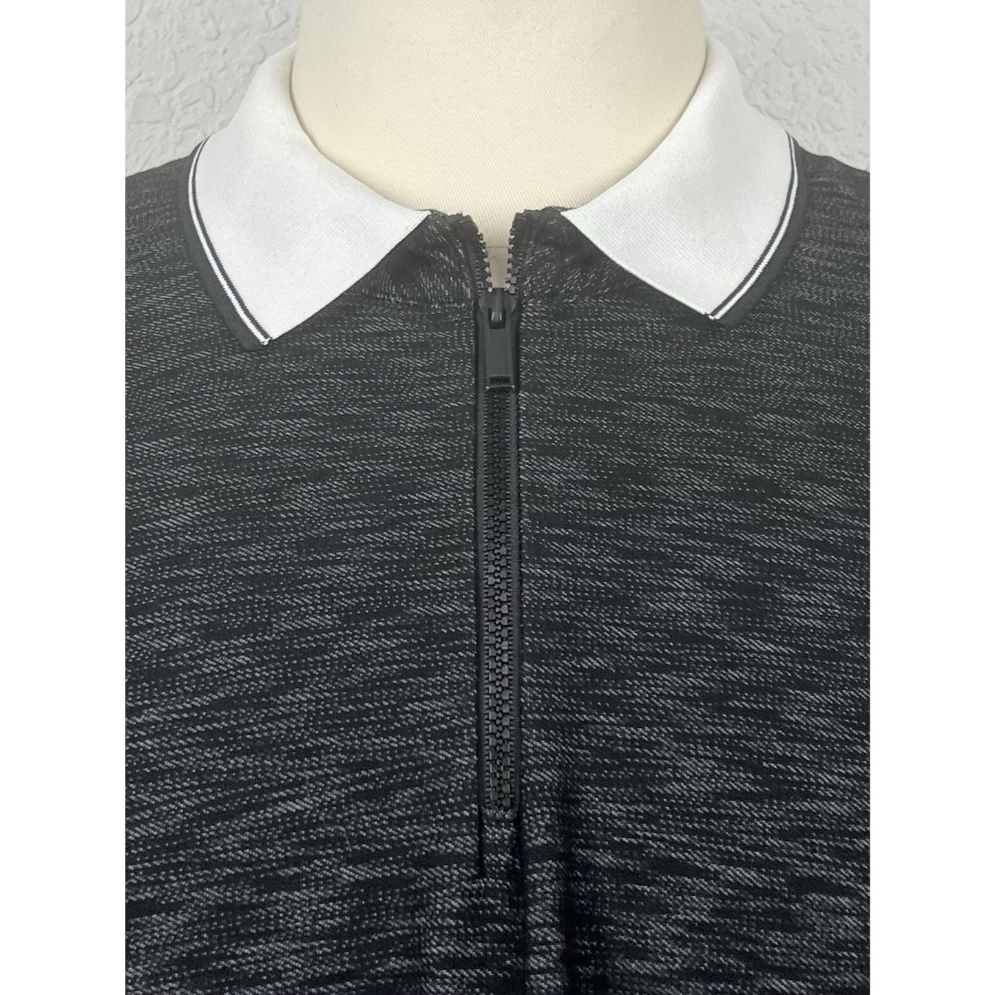Karl Lagerfeld Black Gray Space Dye Logo Men’s Zip Front Polo Casual Shirt XL