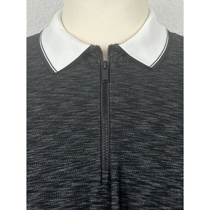 Karl Lagerfeld Black Gray Space Dye Logo Men’s Zip Front Polo Casual Shirt XL