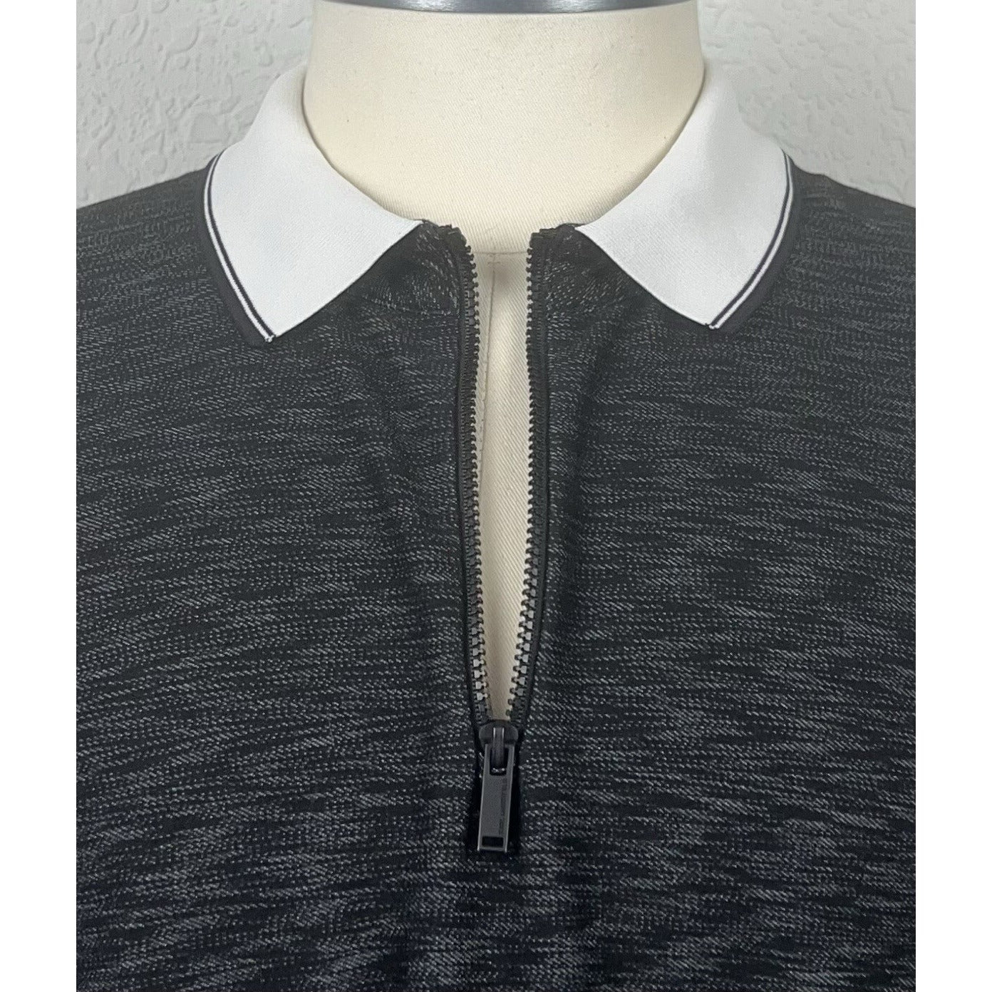 Karl Lagerfeld Black Gray Space Dye Logo Men’s Zip Front Polo Casual Shirt XL