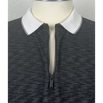 Karl Lagerfeld Black Gray Space Dye Logo Men’s Zip Front Polo Casual Shirt XL