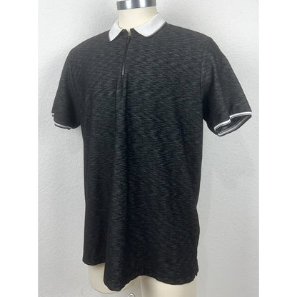Karl Lagerfeld Black Gray Space Dye Logo Men’s Zip Front Polo Casual Shirt XL